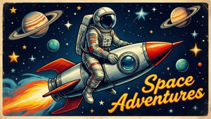 Astronotun roket üzerinde olduğu vintage tarzı poster — Uzay Duvar Kağıdı