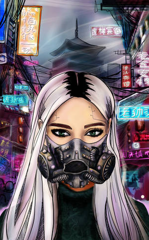 Siberpunk'tan maskeli kurgusal kadın — Galaxy Tab S9 Duvar Kağıdı