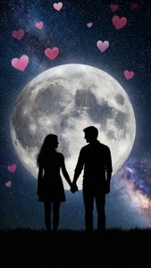 Bir galaksi ayı ve kalp şeklindeki yıldızların altında romantik bir çift silueti. — iPhone 6 Duvar Kağıdı