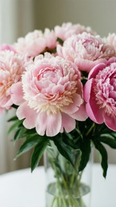 Vazoda romantik pastel pembe şakayıklar, yumuşak odak. — Pastel pembe Duvar Kağıdı