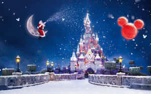 Şatoların üzerinde balonlarla uçan noel baba — Disney noel Duvar Kağıdı