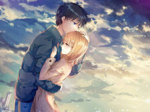 Sevgililer Anime Kucaklaşması duvar kağıdı