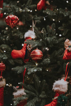 Sevimli Estetik Kırmızı Temalı Noel Ağacı — Sevimli estetik noel Duvar Kağıdı