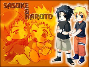 Sevimli Naruto ve Sasuke Turuncu Arka Plan — Naruto karakterleri Duvar Kağıdı