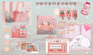Sevimli Pembe Kawaii Arka Planı ve Şirin Karakterler