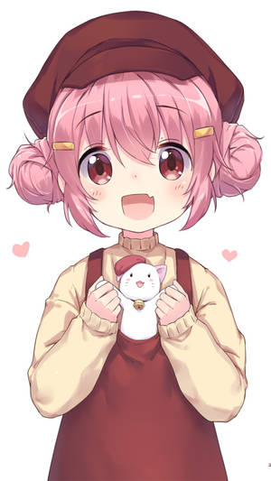 Sevimli pembe saçlı anime çocuk duvar kağıdı — Sevimli anime kızı Duvar Kağıdı