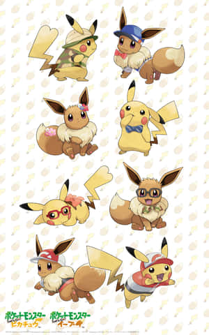 Sevimli Pikachu ve Eevee — Huawei MatePad Mini Duvar Kağıdı