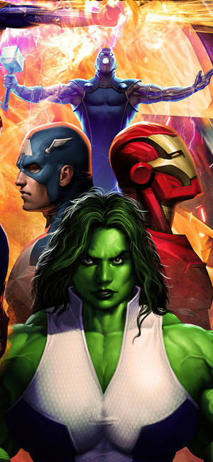 She Hulk Marvel kahramanlarıyla duvar kağıdı — iPhone 14 Plus Duvar Kağıdı