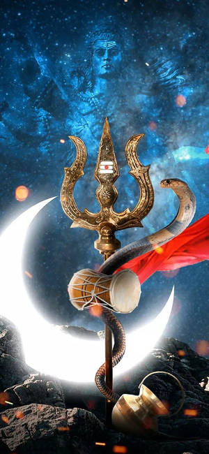 Shiva iPhone Ay ile Trishula — Galaxy S25 FE Duvar Kağıdı