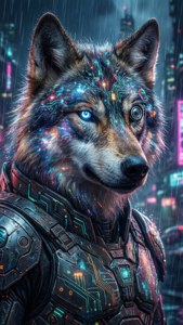 Parlayan devreleri olan sibernetik bir galaksi kurdu, neon siberpunk bir şehirde sinsice dolaşıyor. — iPhone Se Duvar Kağıdı