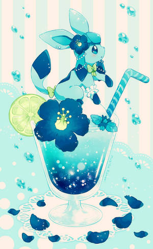 Chibi Glaceon Tropikal İçecekte Duvar Kağıdı — RedMagic Tablet Duvar Kağıdı