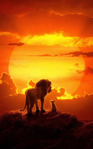 Aslan Kral canlı Mufasa ve Simba gün batımı duvar kağıdı. — Galaxy Tab S9 Ultra Duvar Kağıdı