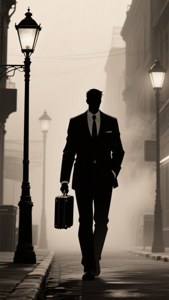 Sis içinde takım elbiseli bir adamın siyah anime noir duvar kağıdı. — Siyah anime Duvar Kağıdı