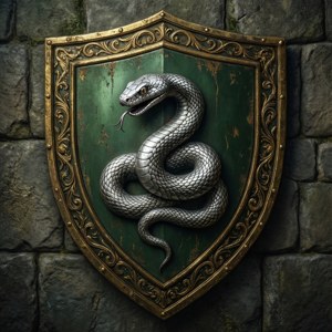 Taş üzerinde klasik Slytherin arması.