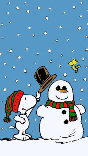 Snoopy Noel Kardan Adam Şapkası Duvar Kağıdı