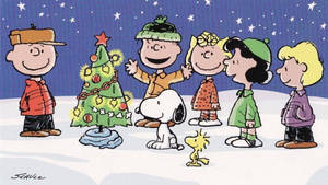 Snoopy Noel Süslemeli Ağaç Duvar Kağıdı