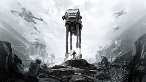 Star Wars Battlefront oyun kapağı duvar kağıdının gri tonlamalı görselleri.