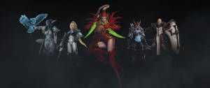 Heroes of The Storm video oyununda StarCraft kahramanları ve kötü adamları tanıtım kapağı duvar kağıdı. — 3440x1440 Duvar Kağıdı