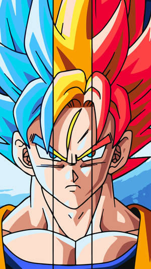 Dragon Ball Z süper broly San Goku mavi, sarı ve kırmızı renkli saçlarıyla. popüler anime.