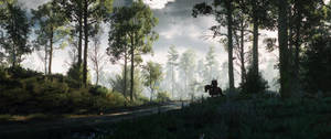 The Witcher 3 video oyunu duvar kağıdından geniş açılı orman görselleri. — 3440x1440 Duvar Kağıdı
