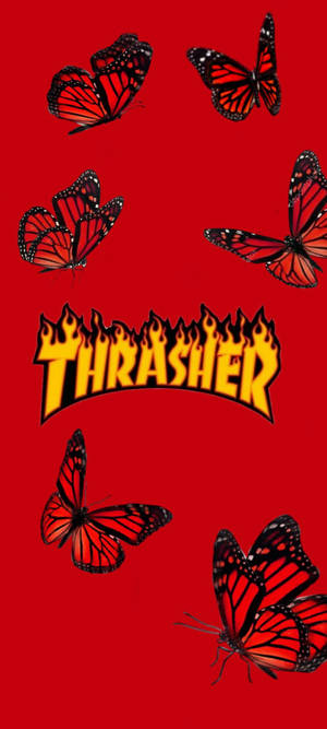 Thrasher Kırmızı Kelebekler duvar kağıdı — iPhone Xs Duvar Kağıdı