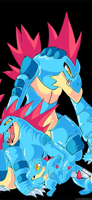 Totodile Evrimi - Siyah Zemin Üzerinde Totodile, Croconaw ve Feraligatr Görüntüleri — Anime telefon Duvar Kağıdı