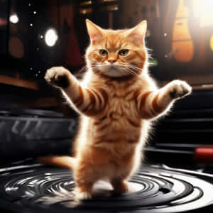 Turuncu Tekir Kedi Plak Dansı — Dans eden kedi Duvar Kağıdı