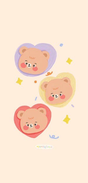 Üç Koreli Ayı Kalbi — Kawaii Duvar Kağıdı