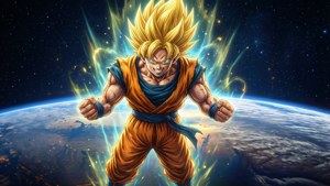 SSJ4 Goku, arkasında Dünya ile uzayda süzülüyor. — ROG Ally Duvar Kağıdı