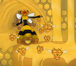 Vespiquen'in Combee'ye Saldırı Emri Vermesi — Pokemon Duvar Kağıdı