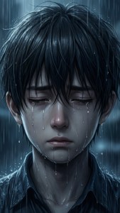 Yağmurda ağlayan bir anime çocuğunun yakın çekimi. — Üzgün anime GIF Duvar Kağıdı
