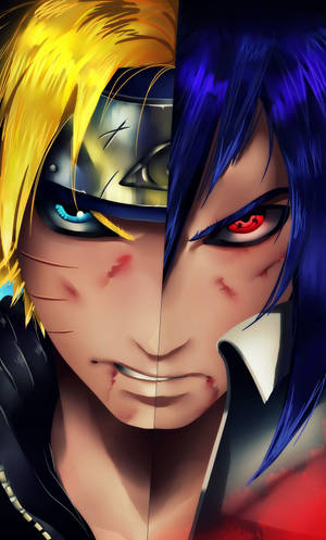 Yarım Yüz Sasuke Naruto iPhone Dijital Boyama — Naruto vs sasuke Duvar Kağıdı