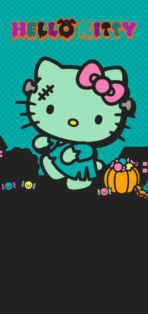 Yeşil Hello Kitty Cadılar Bayramı Zombi duvar kağıdı — iPhone 15 Duvar Kağıdı