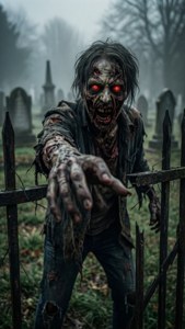 Mezarlıkta parlayan kırmızı gözleri olan zombi — iPhone 5 Duvar Kağıdı